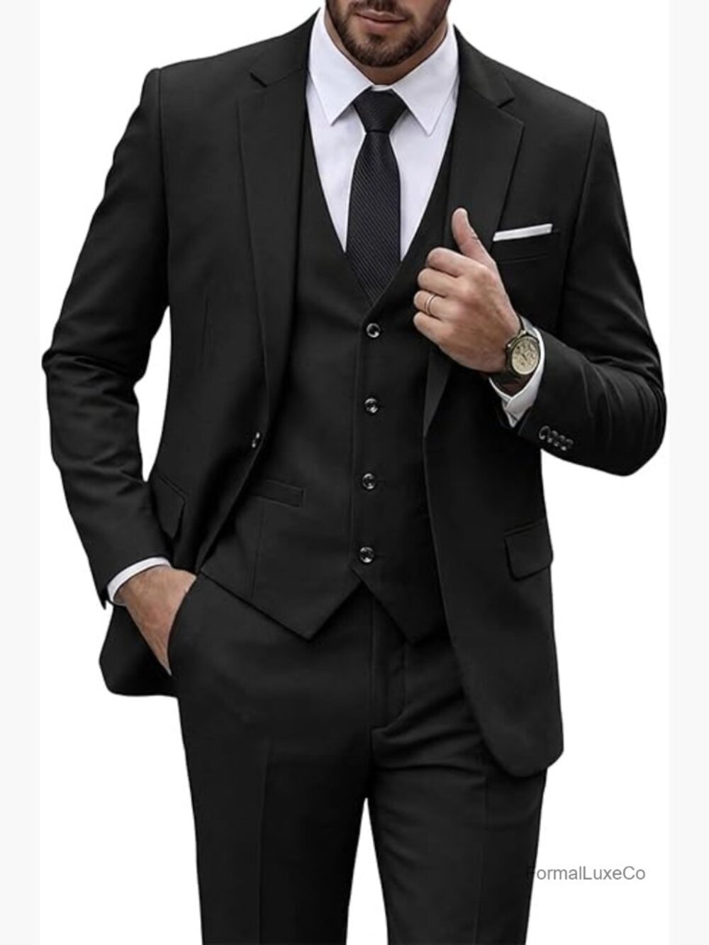 Men's Slim Fit 3 Piece Suit Jacket Vest Pants Tie Set